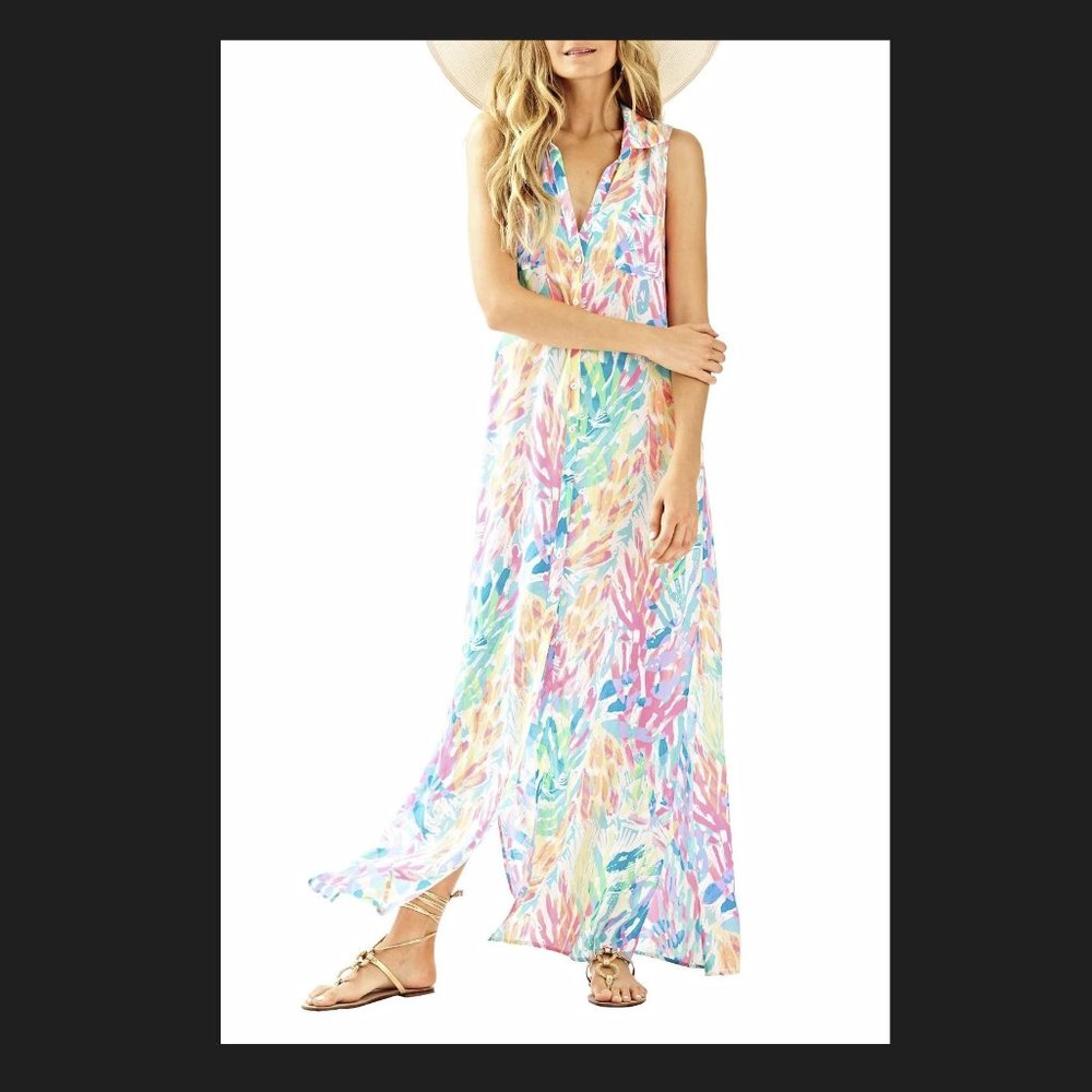 LILLY PULITZER Ezra Maxi Beach Dress Sparkling Sands SZ XS